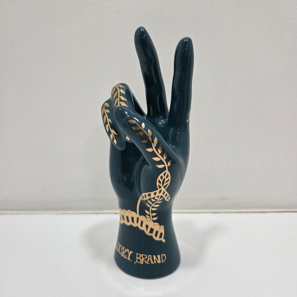Lucky Brand Rare Teal & Gold Peace Sign Henna Tattoo Jewelry Stand Ring Holder
